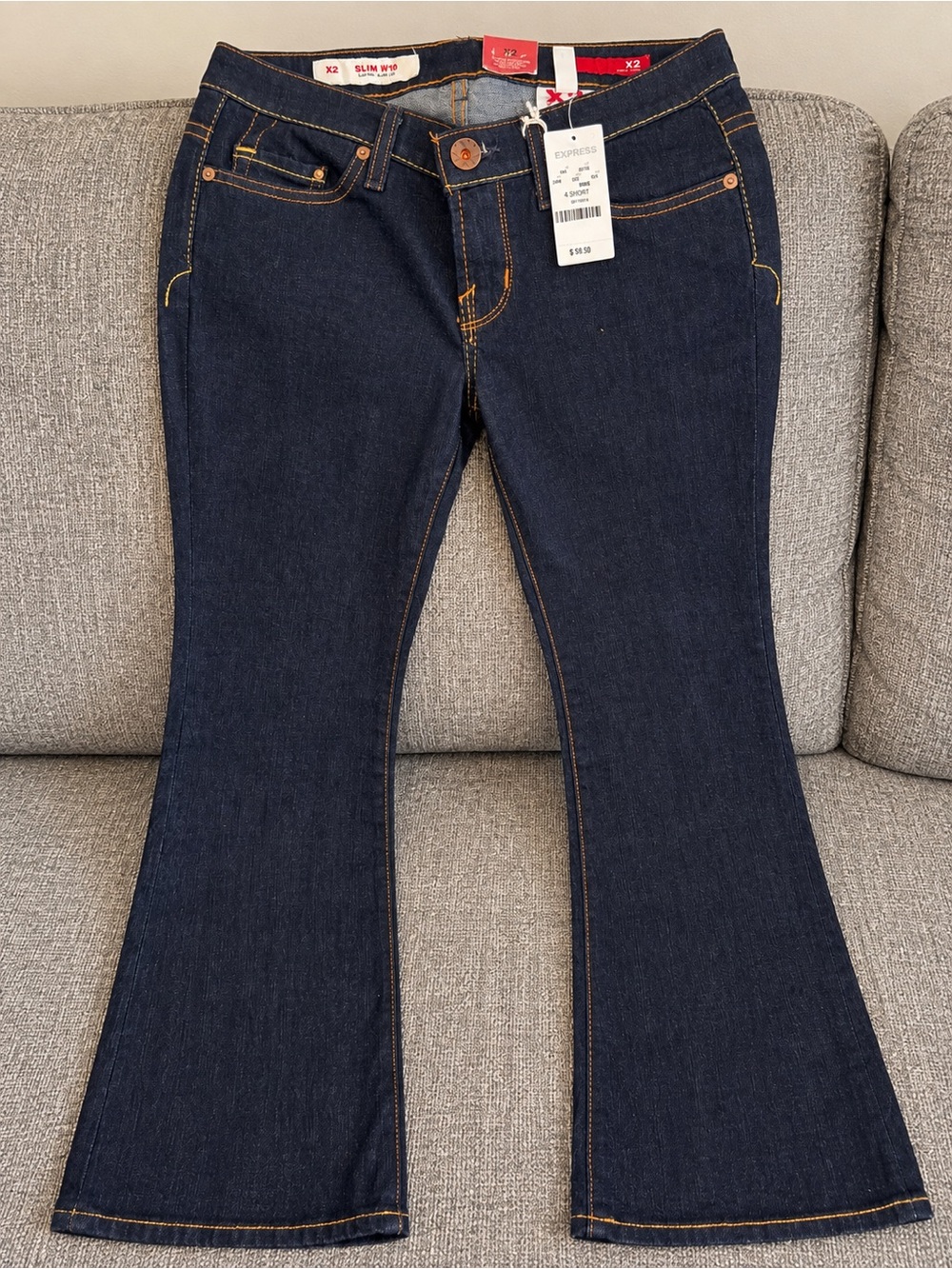 Express X2 Low Rise Flare Jeans Size 4 Short NWT Dark Wash